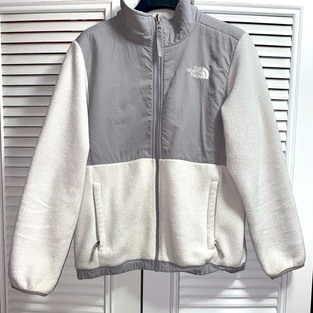 The North Face Girls Denali Full Zip fleece jacket White/Gray